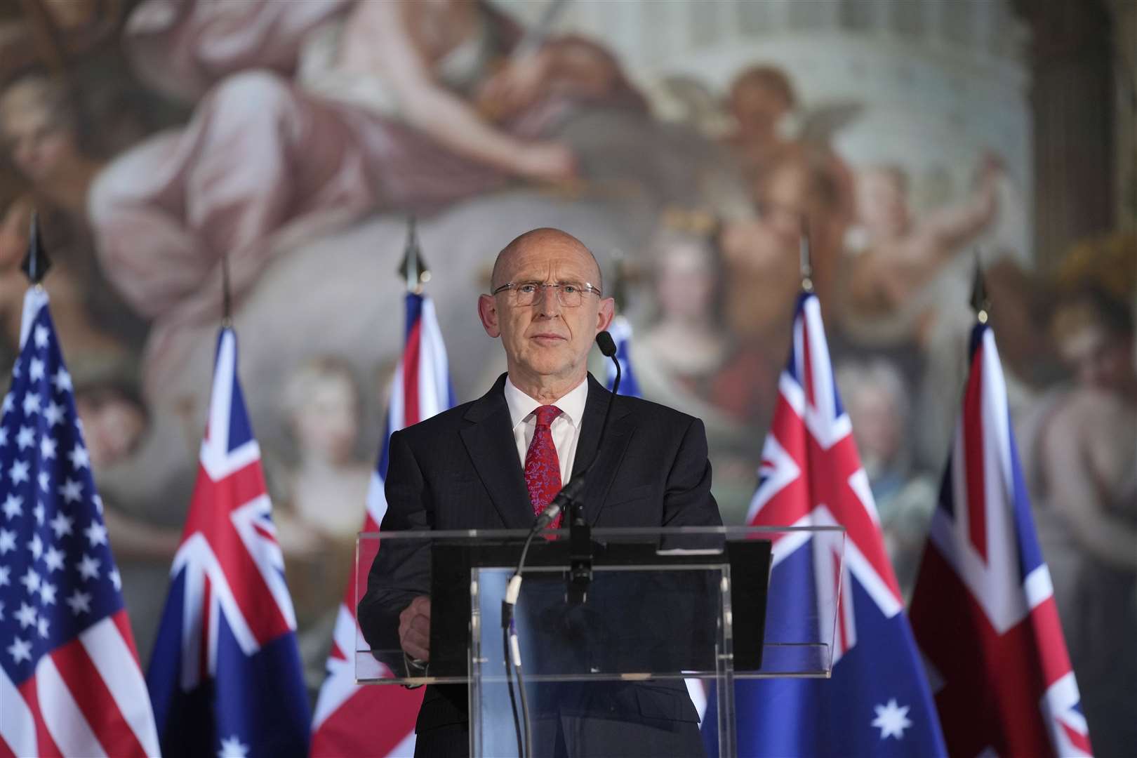 Defence Secretary John Healey speaking during a press conference at the Aukus defence ministers’ meeting at the Old Royal Naval College in London this week (Kin Cheung/PA)