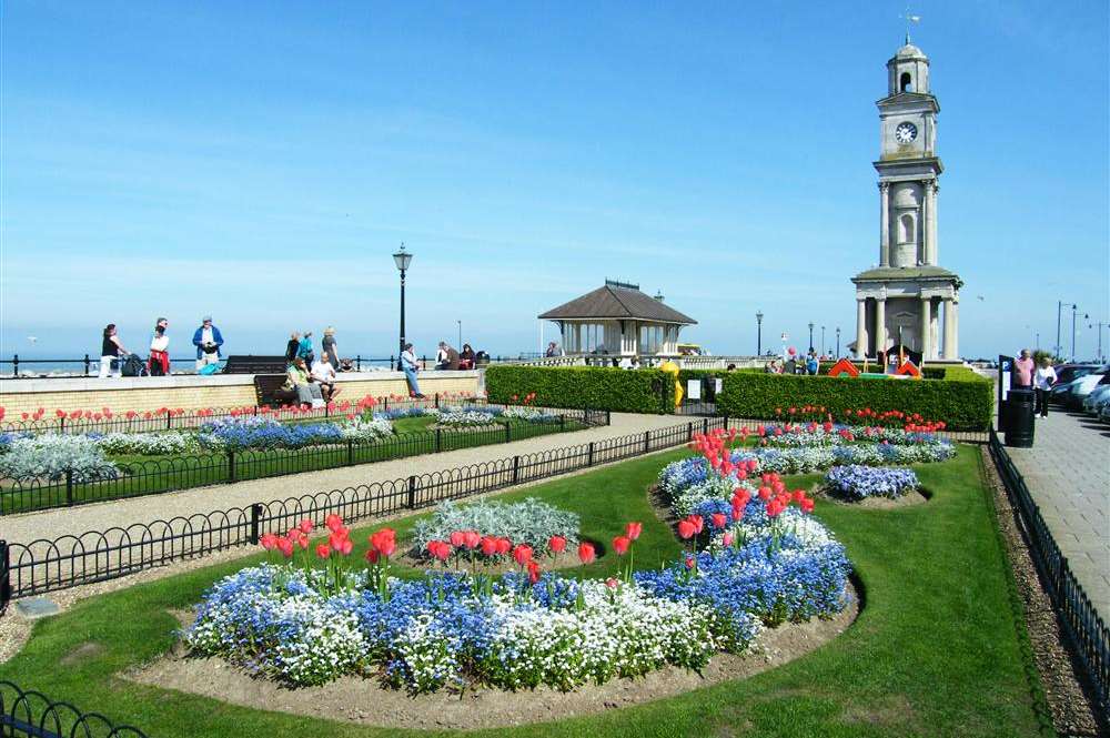 The clock tower and gardens in Central Parade, Herne Bay