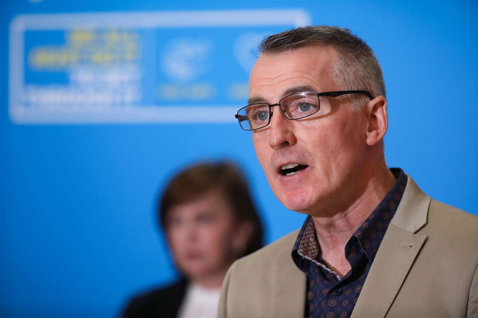 Junior Minister Declan Kearney addresses a Stormont press conference (Kelvin Boyes/Press Eye/PA)