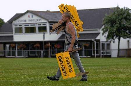 Bob Smith helps with preparations for the Kent County Show at Detling.