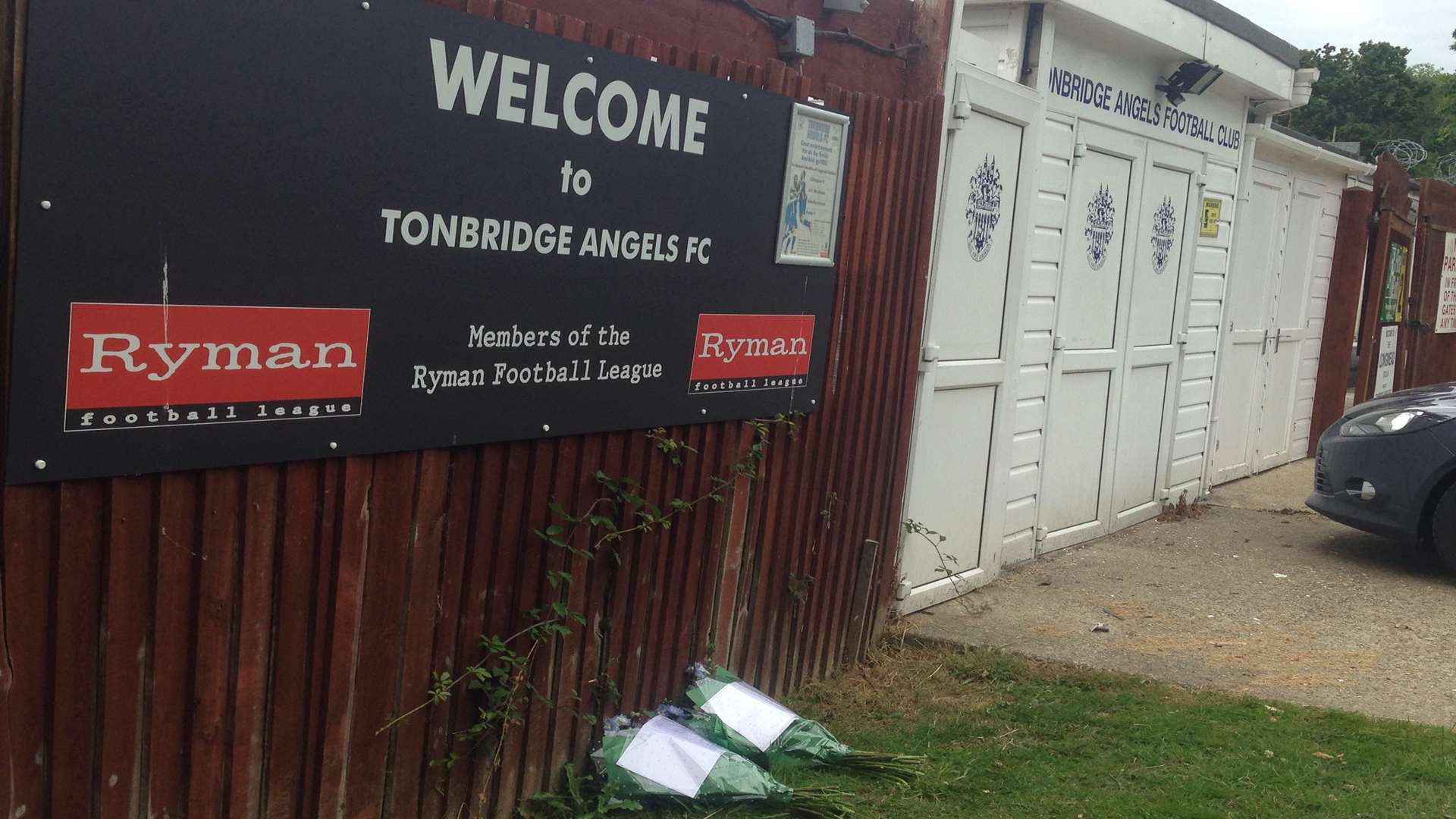 Flowers left outside the Tonbridge Angels stadium