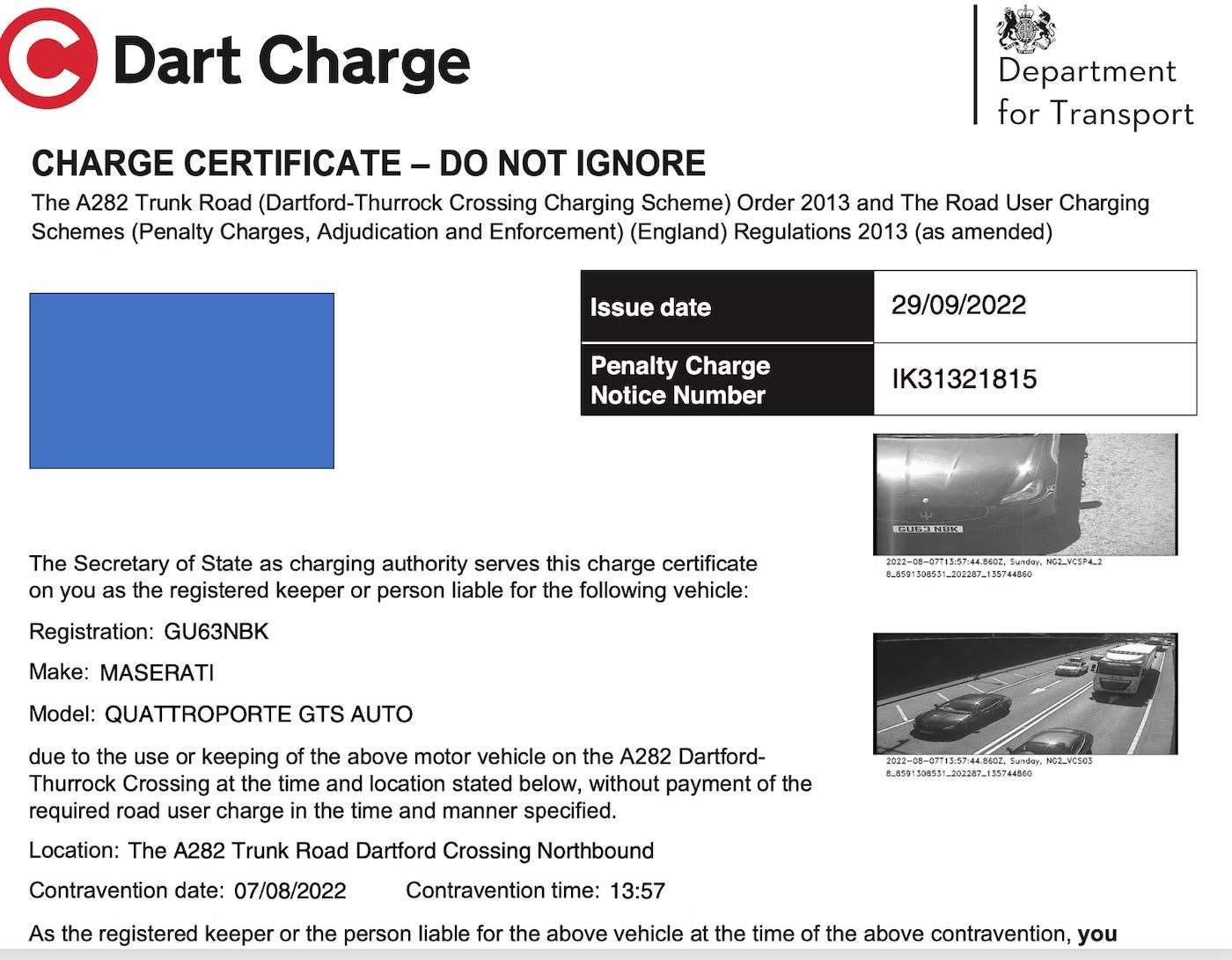 PCN issued to Paul after his crossing