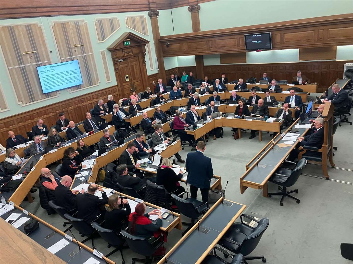 A packed County Hall chamber as politicians prepared to debate the government's planned 'Devolution Revolution' in Kent