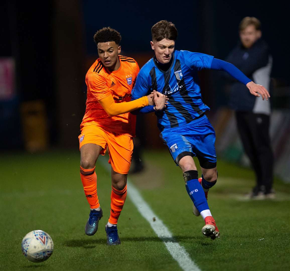 Toby Bancroft in action for Gillingham in an FA Youth Cup tie against Ipswich three years ago Picture: Ady Kerry