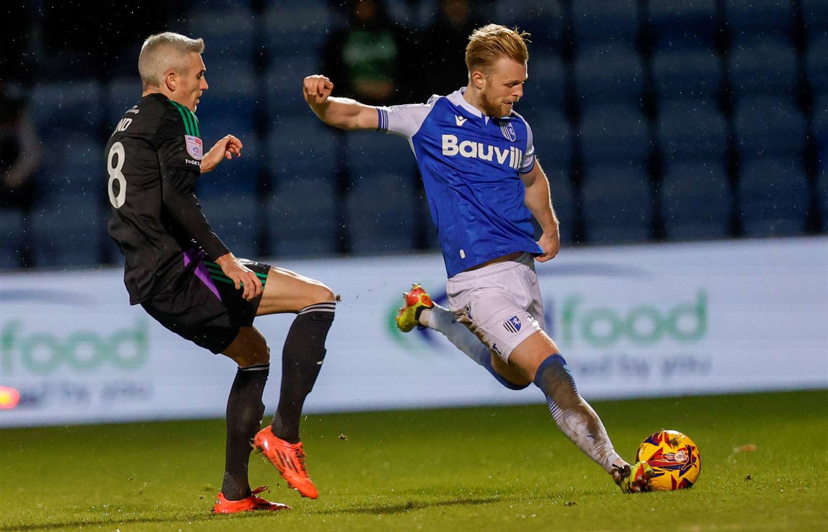 Gillingham defender Max Clark up against Salford City last weekend Picture: @Julian_KPI