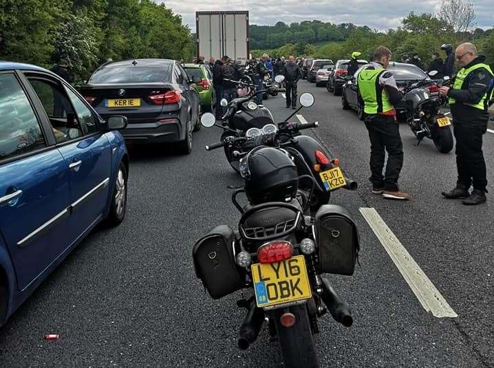 Motorcyclists wait on the A21 at Tonbridge. Picture: Adam Mortimer