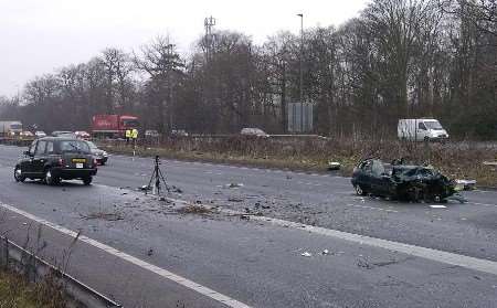 The scene of the crash at Cobham. Picture: NICK JOHNSON
