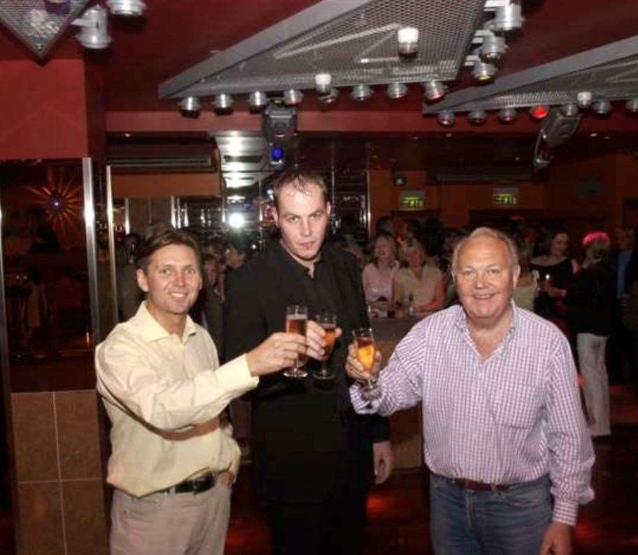 Frank Thorley (right) with son Phil (left) and club manager Gareth Brett at Frank's in 2003. Picture: Derek Stingemore