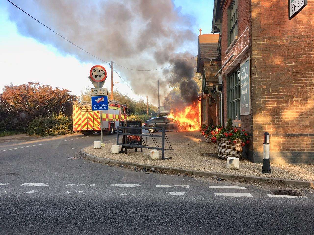 The car fire outside the Potting Shed in Langley