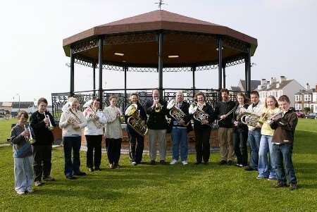 Training musicians from Betteshanger Brass Band at the Deal Memorial Bandstand