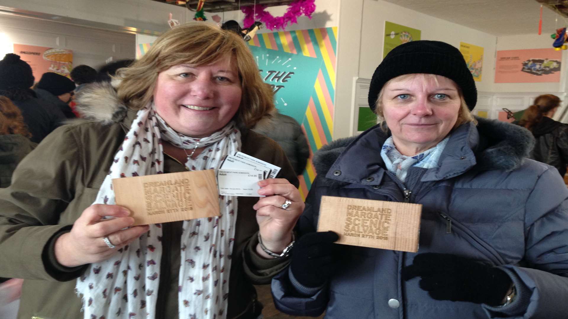 Lucky ticket holders Lorraine Barnard and Mary Wilson display their prized possessions