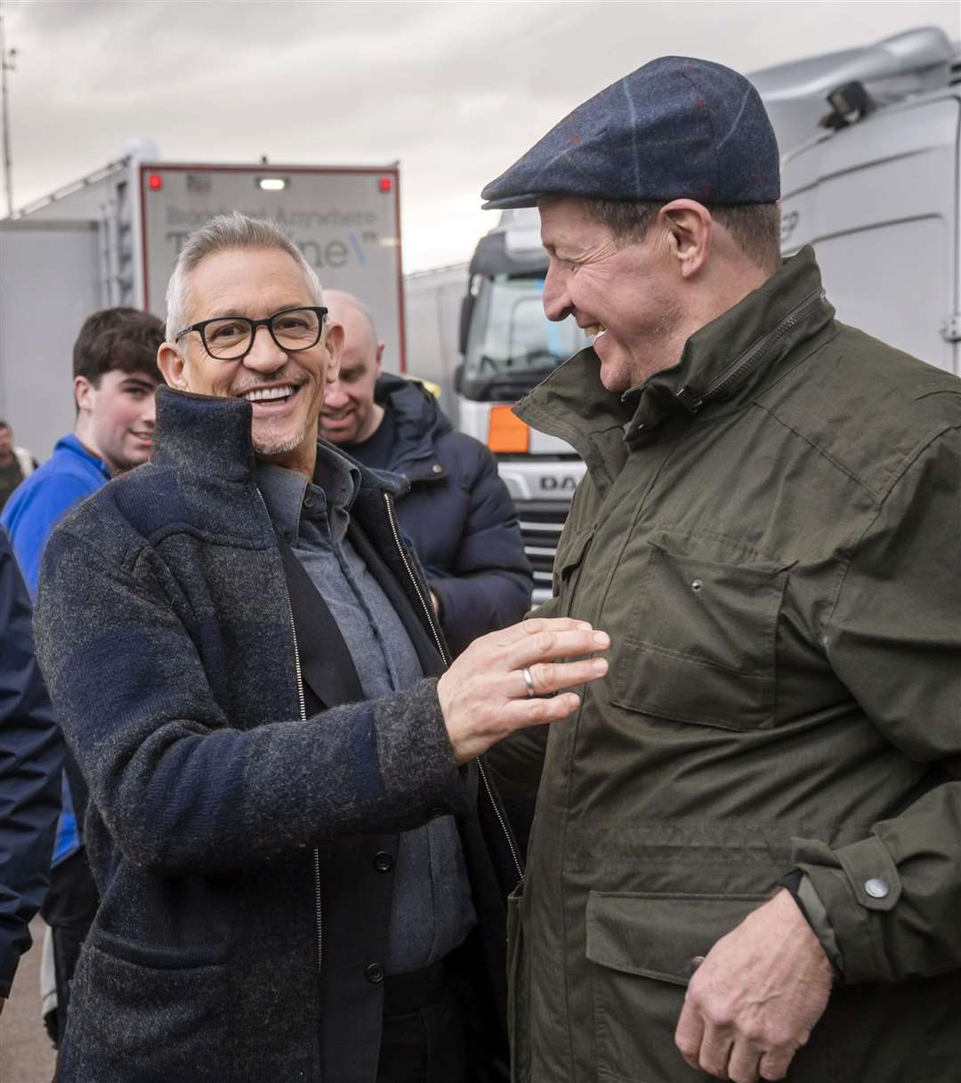 Gary Lineker speaks to Alastair Campbell as he arrives at the Etihad Stadium in Manchester (Danny Lawson/PA)