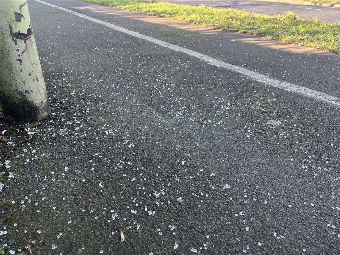 Four street lamps in Kennington, Ashford, have been smashed leaving glass shards scattered on the pavement