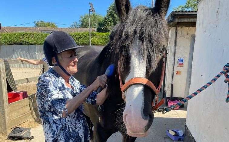 Lyn meeting her horse called Lola. Picture: Wendy Pfeiffer