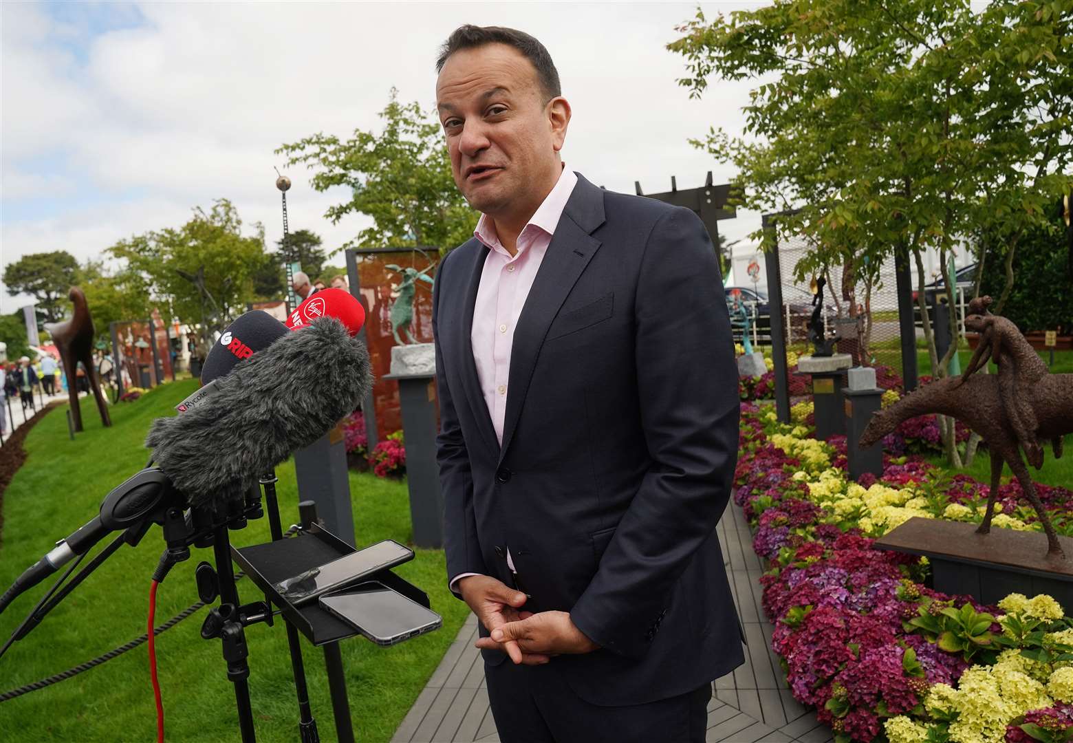 Taoiseach Leo Varadkar speaking to the media during a visit to the Bloom Festival in Dublin’s Phoenix Park (Brian Lawless/PA)