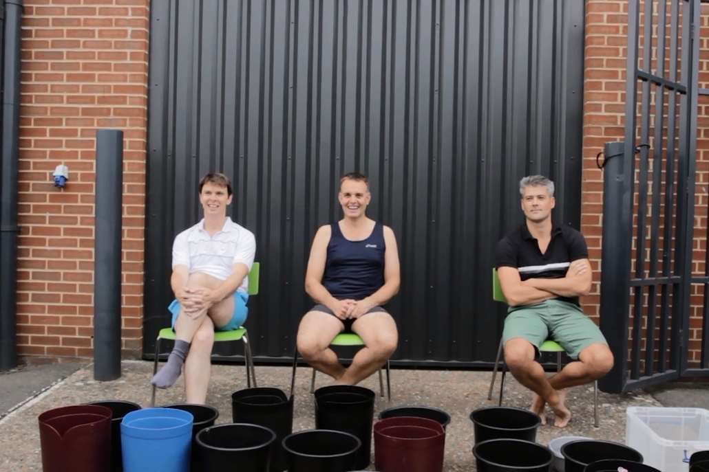 Thomas Kempster, Mark Kempster and David Bevan ready for a drenching