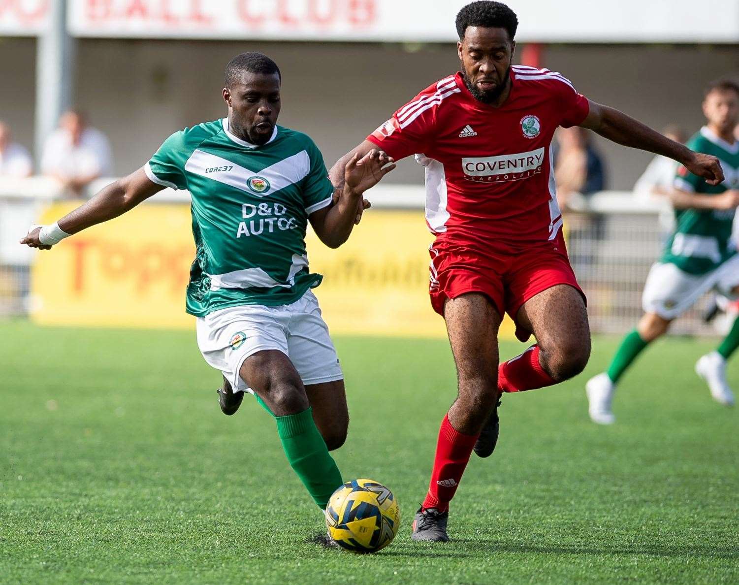 Alex Akrofi in action for Ashford during their FA Cup Preliminary Round tie against Beckenham. Picture: Ian Scammell