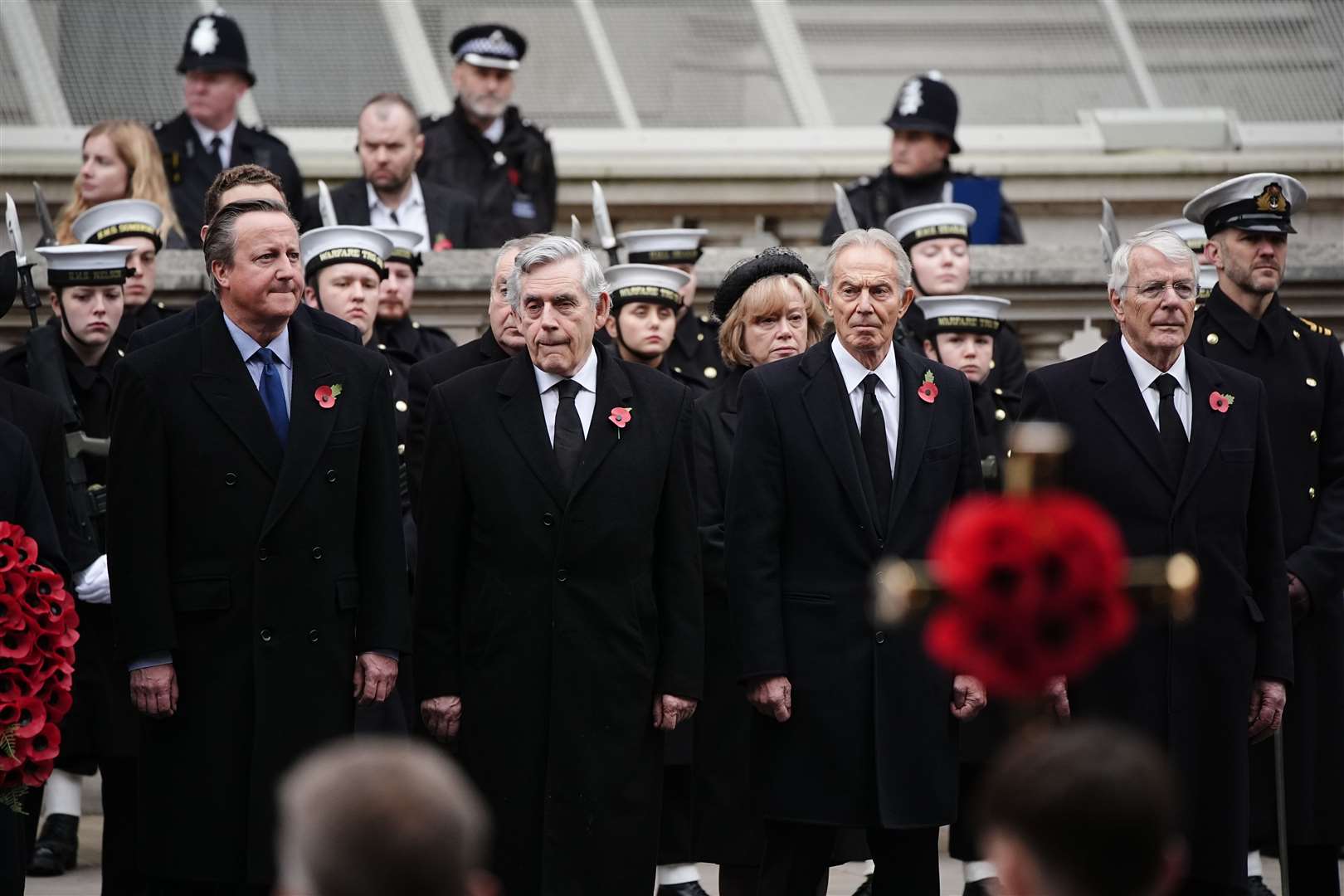 Former prime ministers Lord David Cameron, Gordon Brown, Sir Tony Blair and Sir John Major during the Remembrance Sunday service (PA)