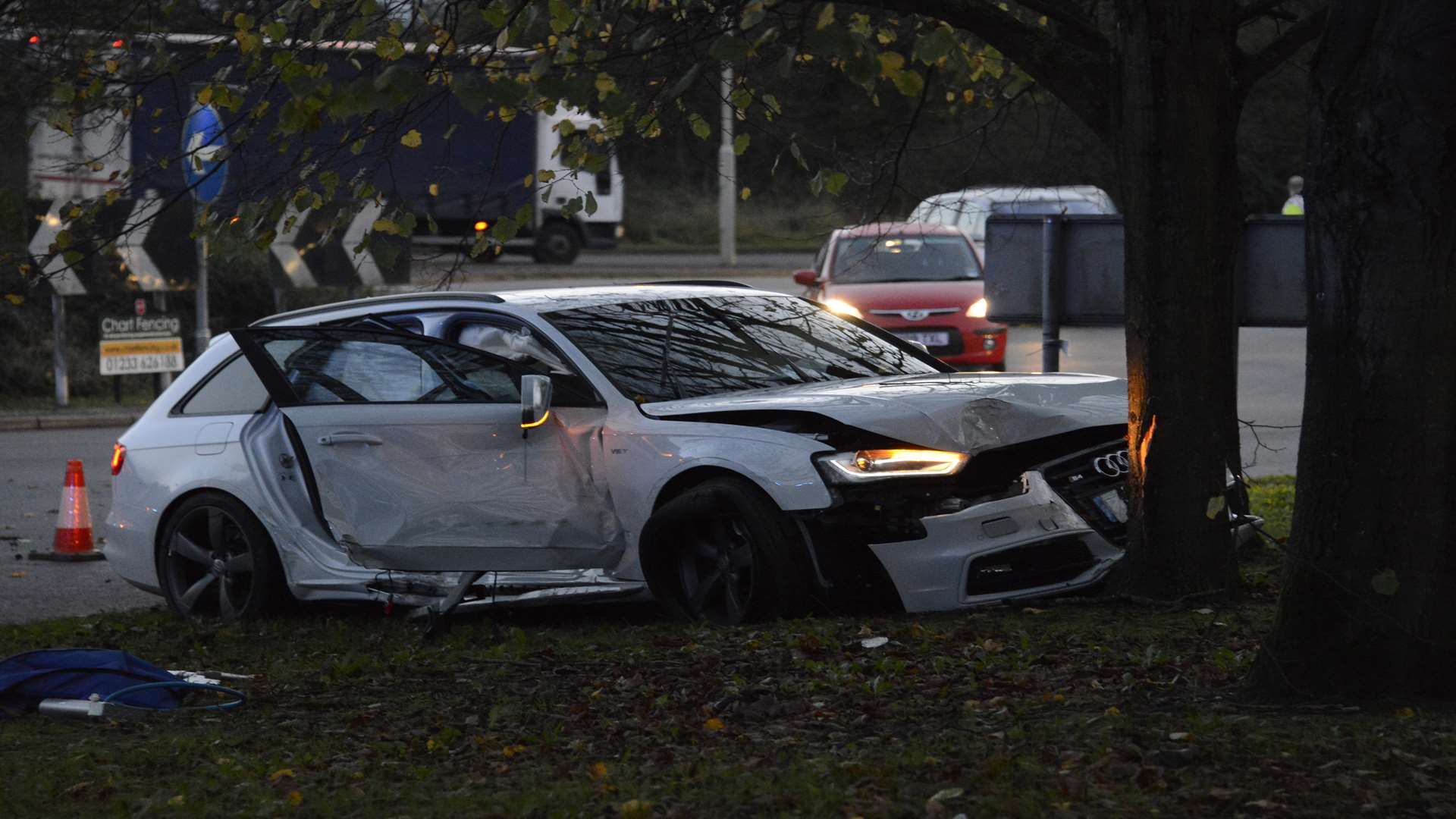 A police car and an Audi were involved in a crash in Ashford. Picture: Paul Amos