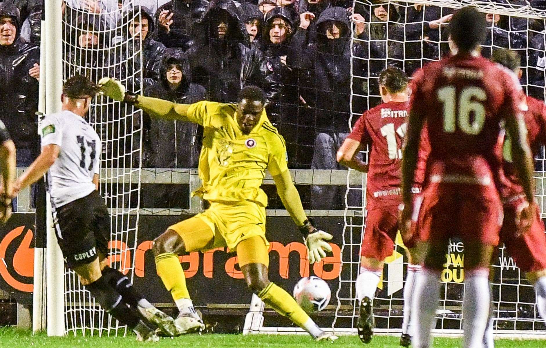 Davide Rodari scores Dartford's second goal against Welling on Tuesday night. Picture: Dave Budden