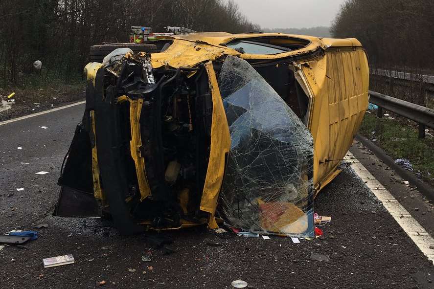 A van overturned on the A2. Pic: @Kentpoliceroads