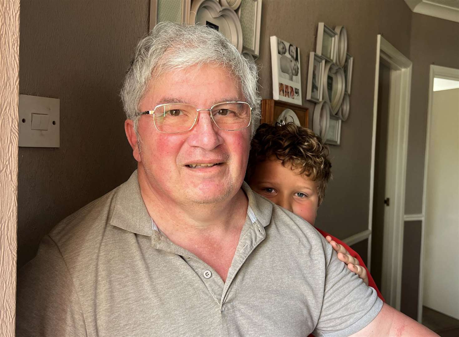 David Moyler, 68, at his home in Playstool Road, Newington, with his 10-year-old grandson, Isaac. Picture: Megan Carr