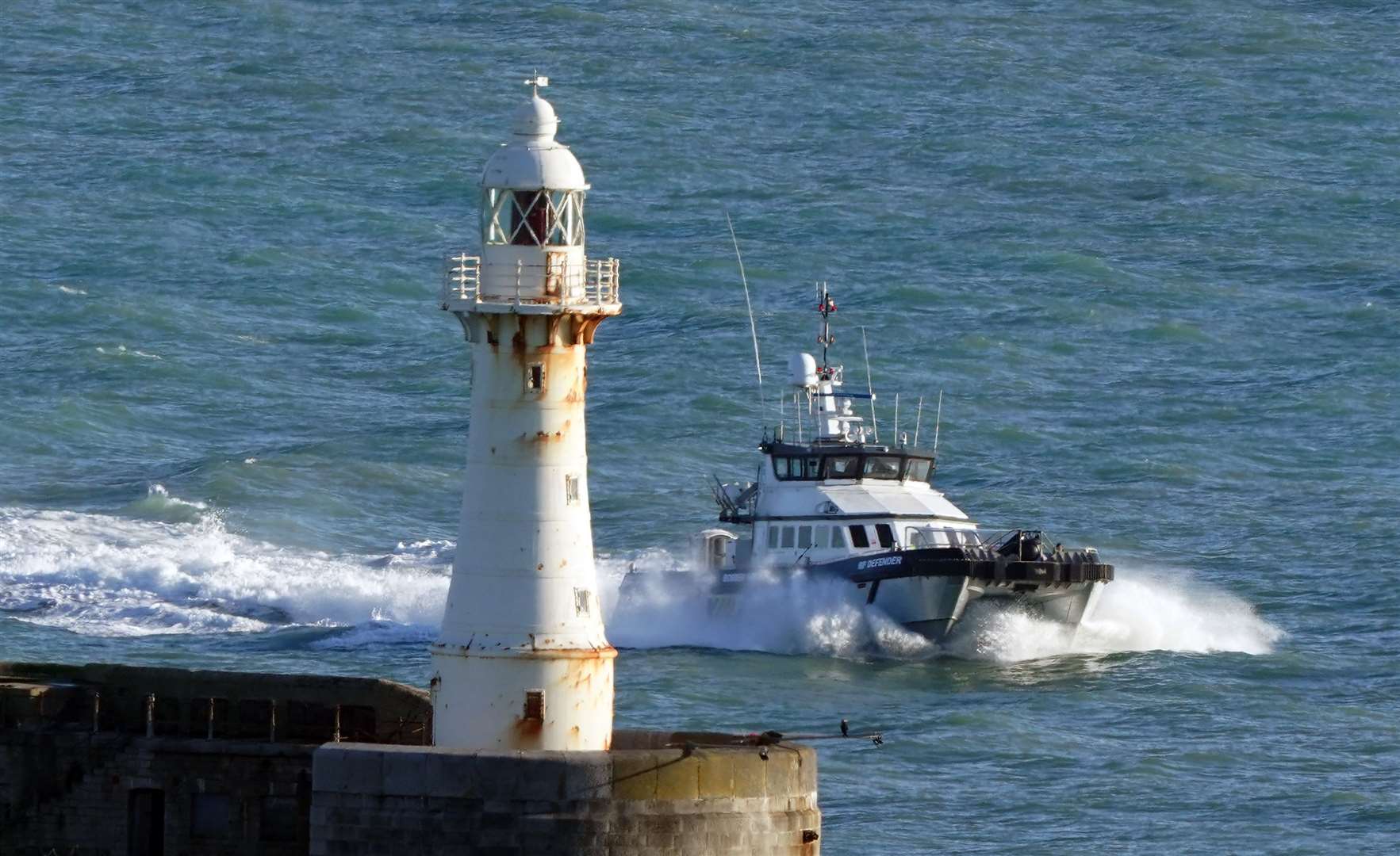 A group of people thought to be migrants are brought in to Dover (Gareth Fuller/PA)