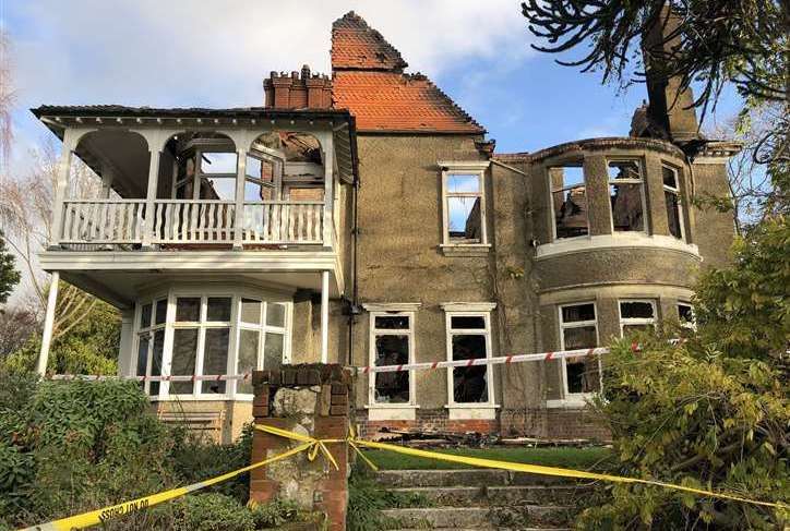 The remains of High Meadow house in Saltwood, which was gutted by a fire in 2020