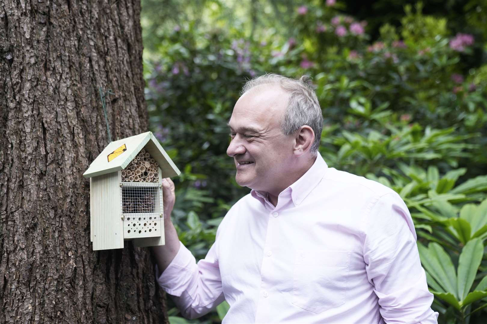 Sir Ed inspected an insect hotel during his trip to Whinfell Quarry Gardens in Sheffield (Danny Lawson/PA)