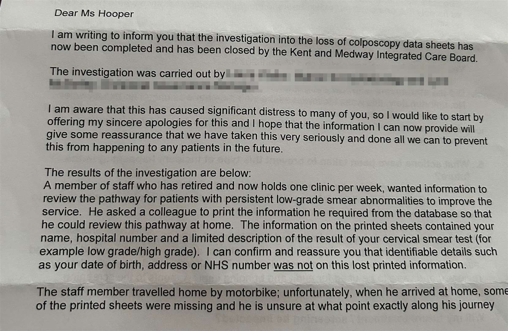The letter Angela Hooper received from the NHS. Picture: SWNS