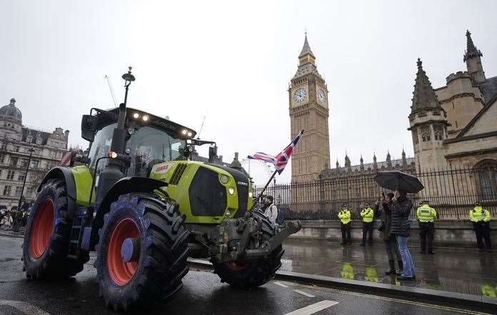 Tractors drove through central London in a protest last month. Picture: Andrew Matthews/PA