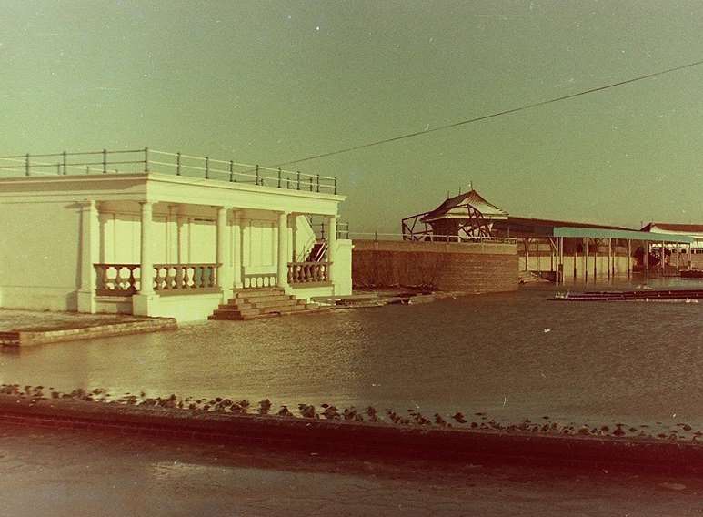 The bowling ground in front of the pavilion was turned into a lake when the sea flooded Sheerness on January 12 1978. Picture: Trevor Edwards