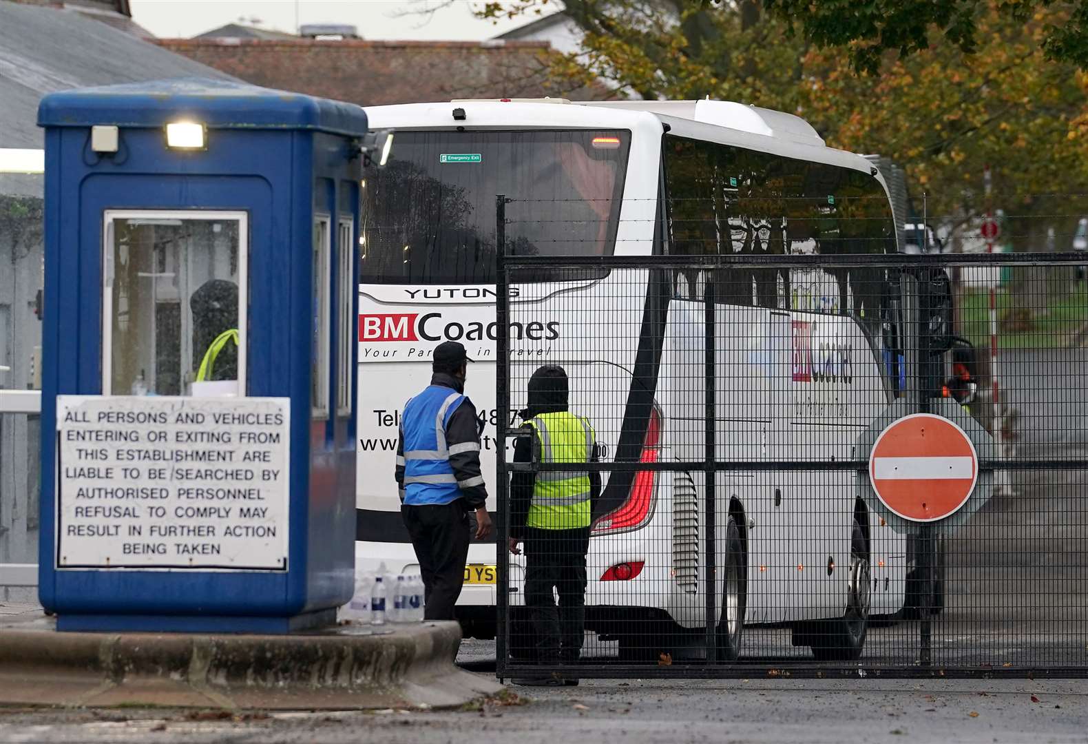 A coach arrives at the Manston immigration short-term holding facility located at the former Defence Fire Training and Development Centre in Thanet, Kent (Gareth Fuller/PA)