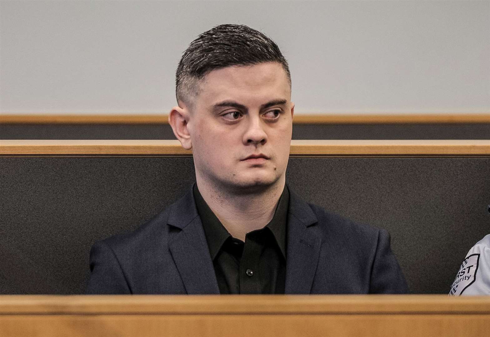 Jesse Shane Kempson sits in New Zealand’s High Court during the trial for the murder of British backpacker Grace Millane (Michael Craig/NZ Herald via AP)