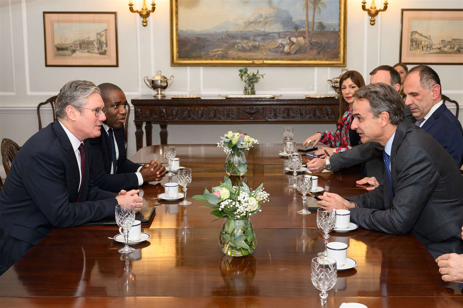 Labour Party leader Sir Keir Starmer (left) and then-shadow foreign secretary David Lammy (second left) during a meeting with Prime Minister of Greece Kyriakos Mitsotakis (right) in London in November 2023 (Leon Neal/PA)