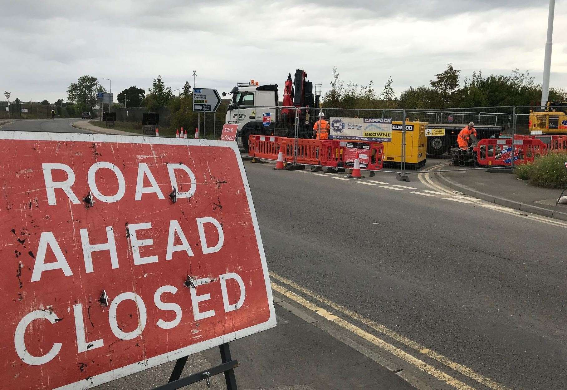 Thomsett Way burst water main extends closures of Queenborough road