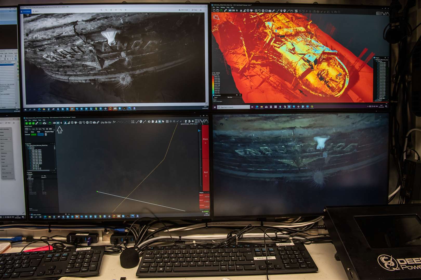 Photos, video and laser images of Endurance displayed in the control room on SA Agulhas II (Esther Horvath/Falklands Maritime Heritage Trust/PA)