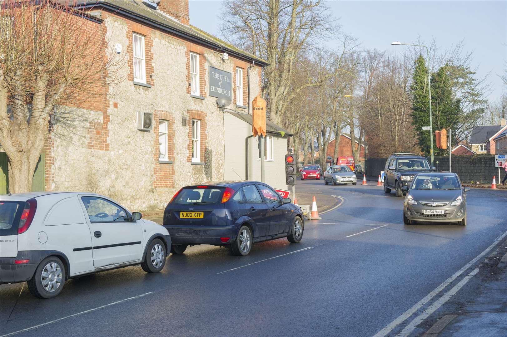 The four-way traffic lights at the junction of Heath Road, St Andrew's Road and Fountain Lane