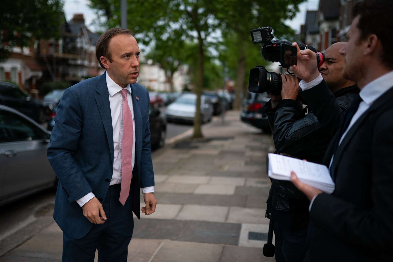 Health Secretary Matt Hancock speaks to the media outside his home in London (Aaron Chown/PA)