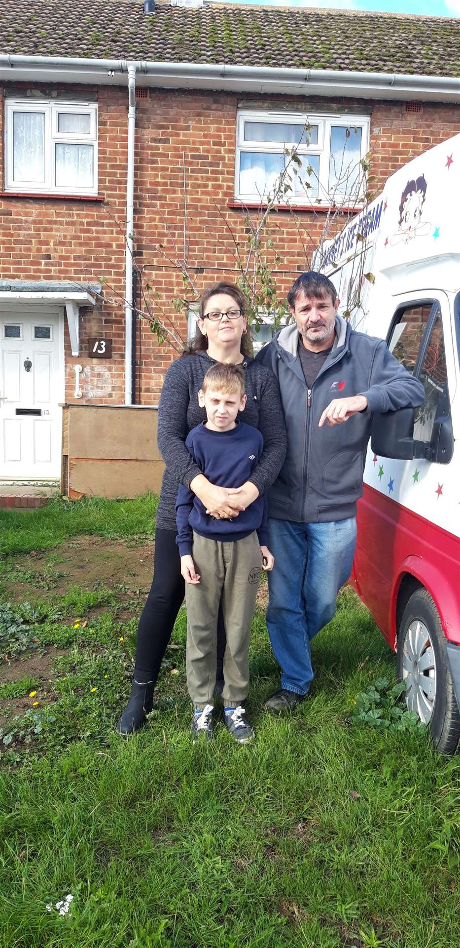 Tony and Debbie Cooper with son Harry and ice cream van outside their former home in Langley Road, Sittingbourne