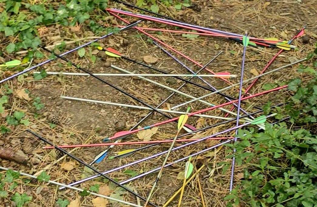 Arrows strewn over the ground after the theft at Fox Archers. Picture: Fox Archers