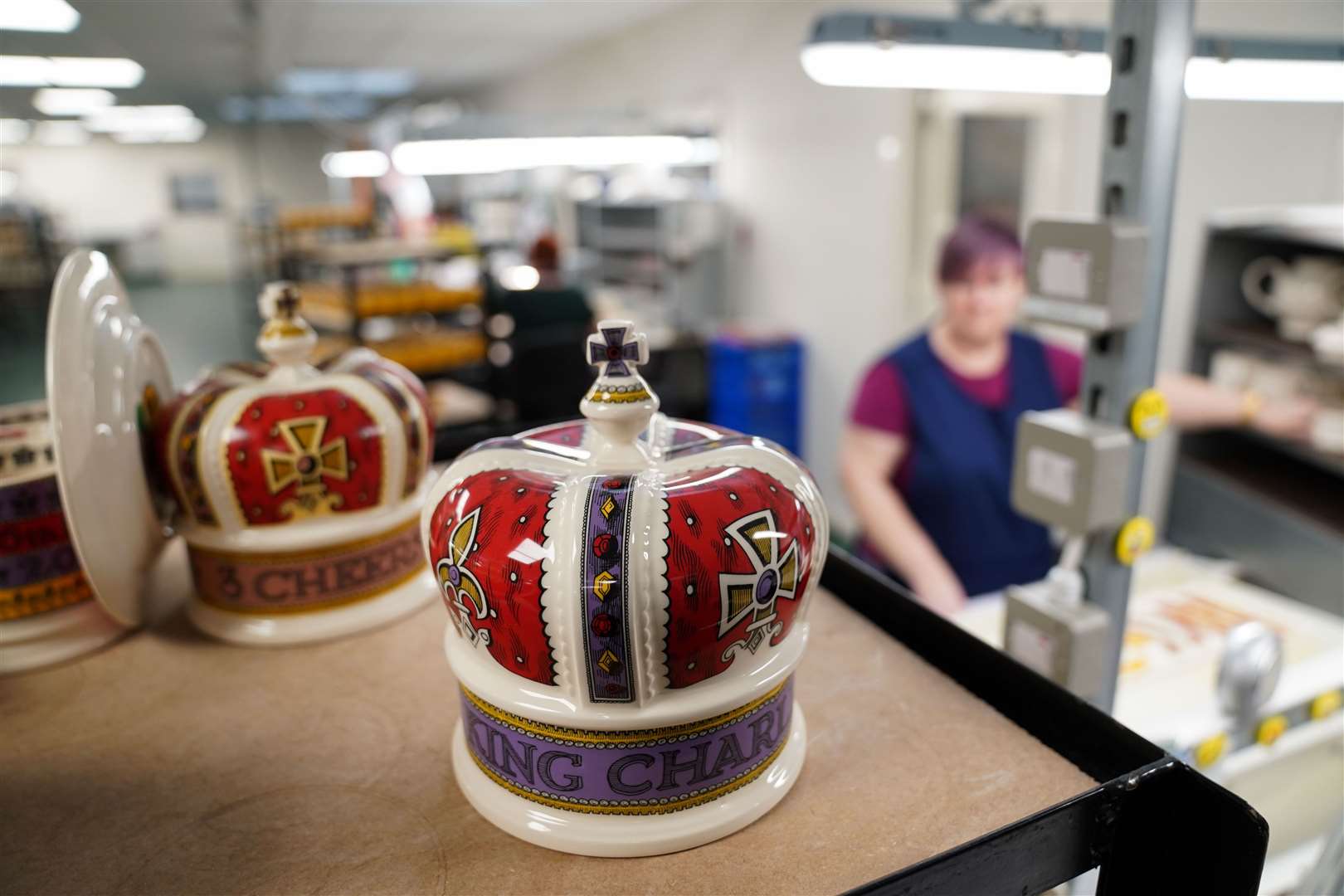 Coronation ware crown in the workshop (Jacob King/PA)