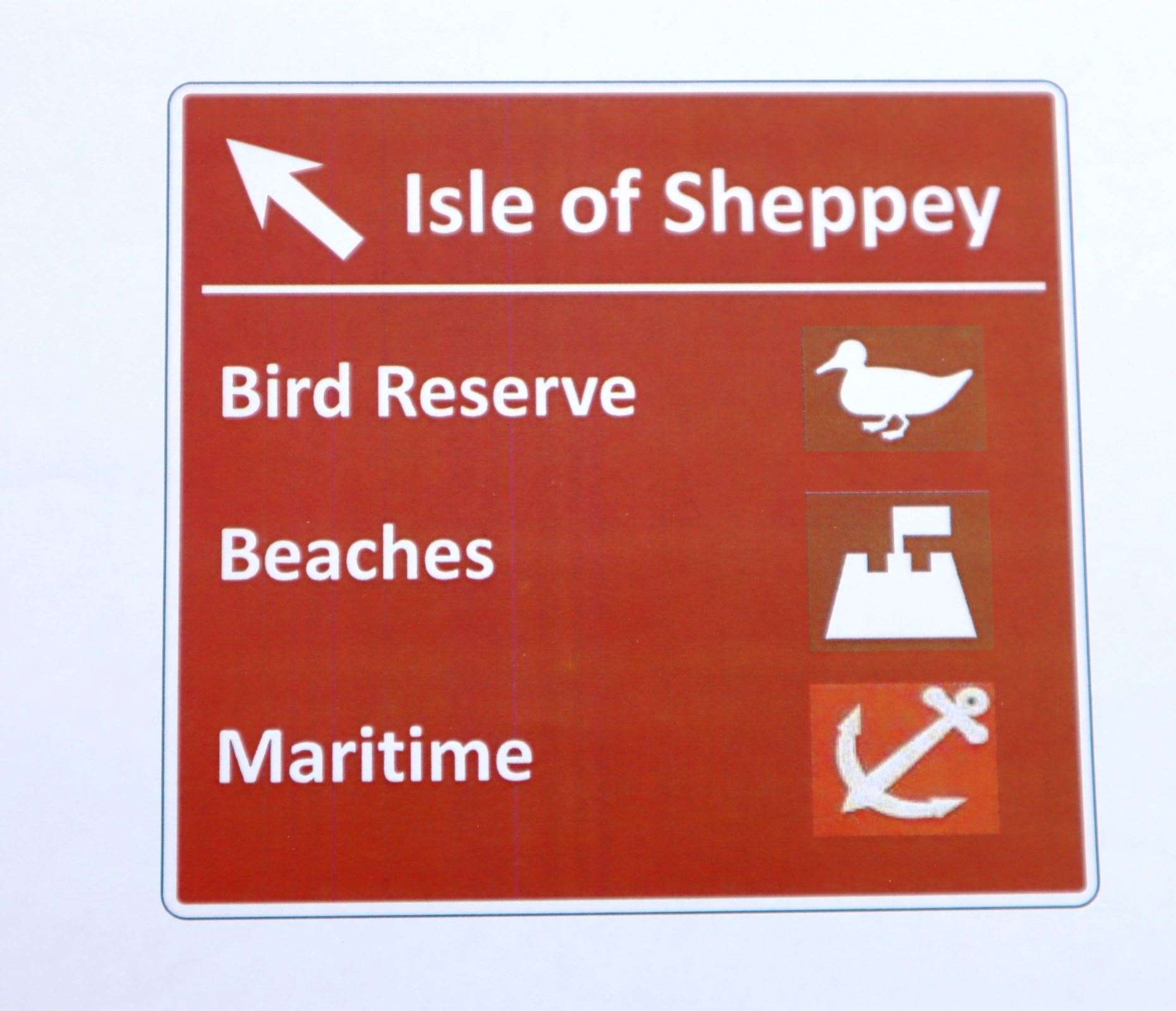 Possible design for a new brown tourism sign for the Isle of Sheppey to be installed on the M2