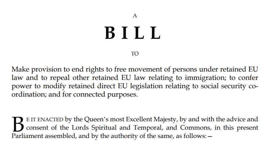 An extract from the first page of the Immigration and Social Security Co-ordination (EU Withdrawal) Bill (PA)