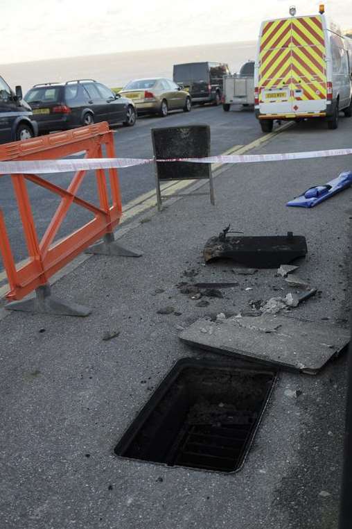 The manhole in Whitstable exploded this afternoon