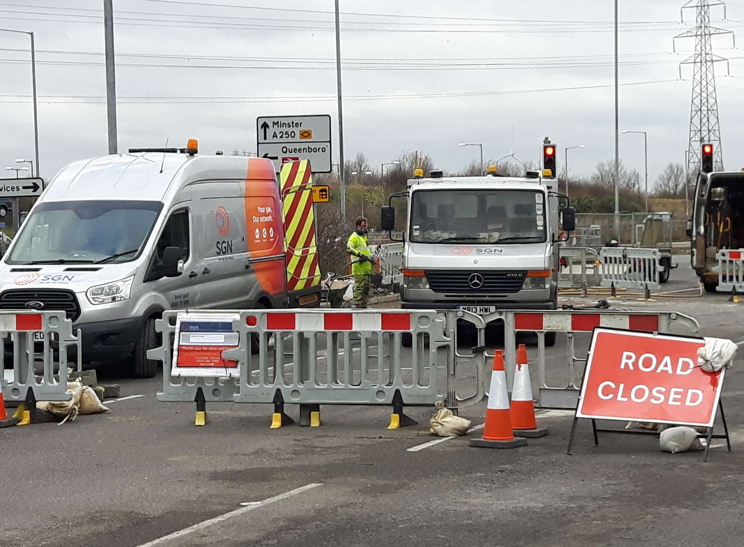 The gas leak outside the Aviator pub in Queenborough Road on Sheppey has caused traffic gridlock