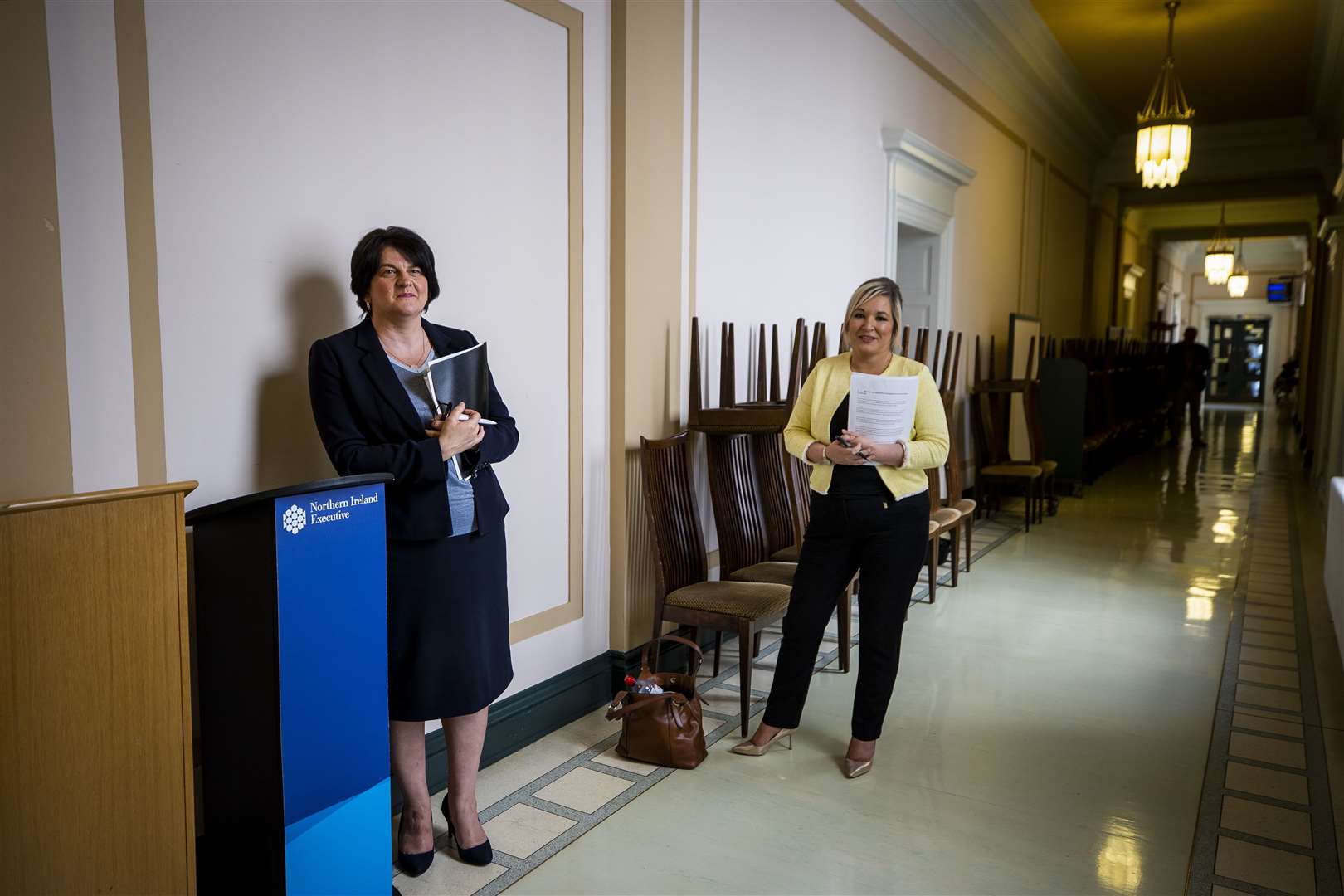 First Minster Arlene Foster, left, and deputy First Minister Michelle O’Neill (Liam McBurney/PA)