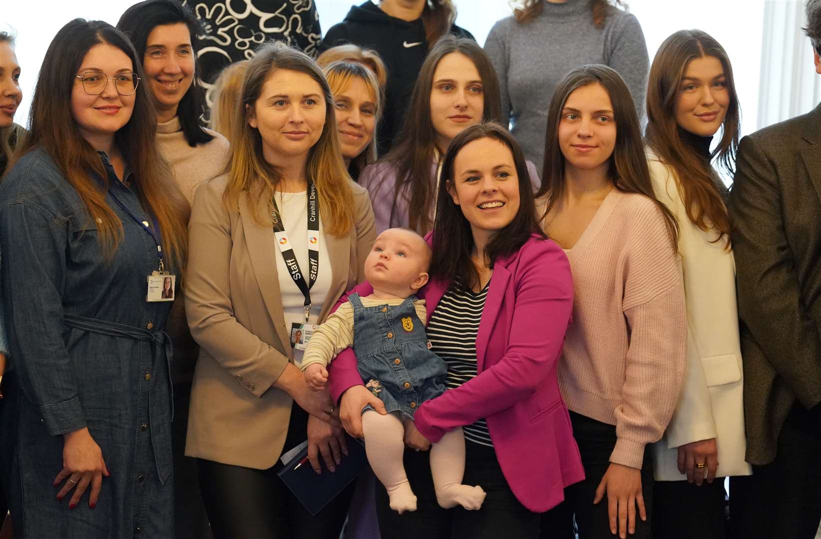 SNP leadership candidate Kate Forbes with her daughter Naomi during a visit to the Association of Ukrainians in Great Britain in Glasgow (Andrew Milligan/PA)