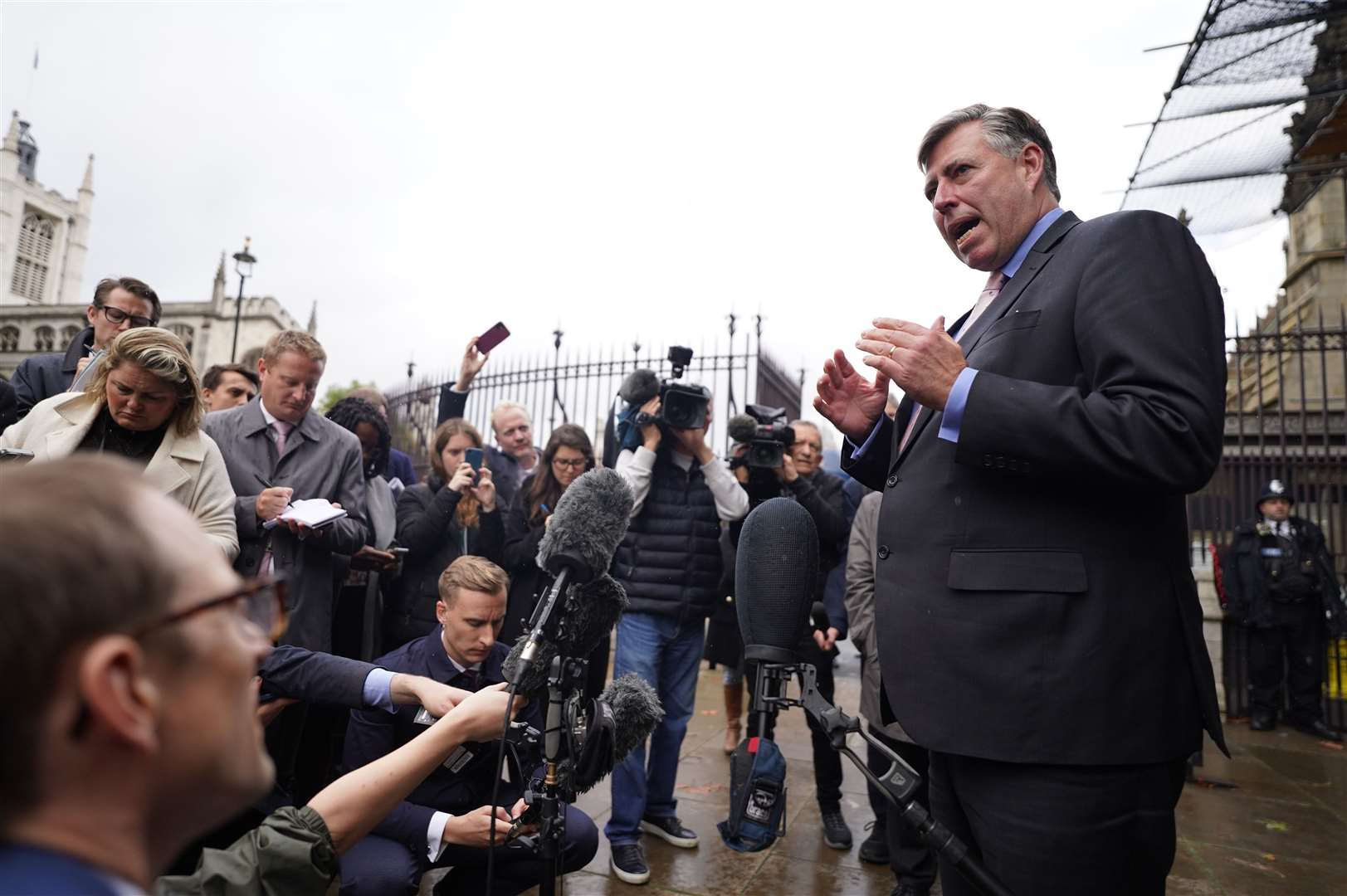 Chairman of the 1922 Committee of backbench Conservatives Sir Graham Brady speaks to journalists outside the Houses of Parliament (Stefan Rousseau/PA)