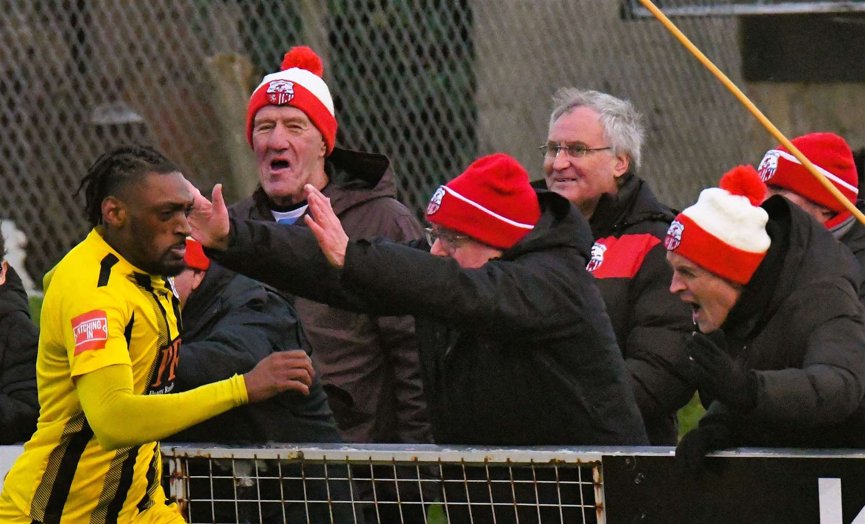 Sheppey's Gil Carvalho celebrates scoring in front of his team's fans in their 3-1 defeat at Deal on Saturday. Picture: Marc Richards